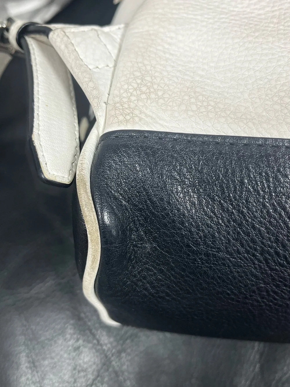 Michael Kors Rhea Medium Zip Leather Backpack White Black Colorblock